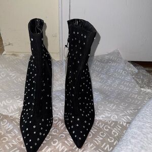 Express Black Heeled Booties with Silver Studs